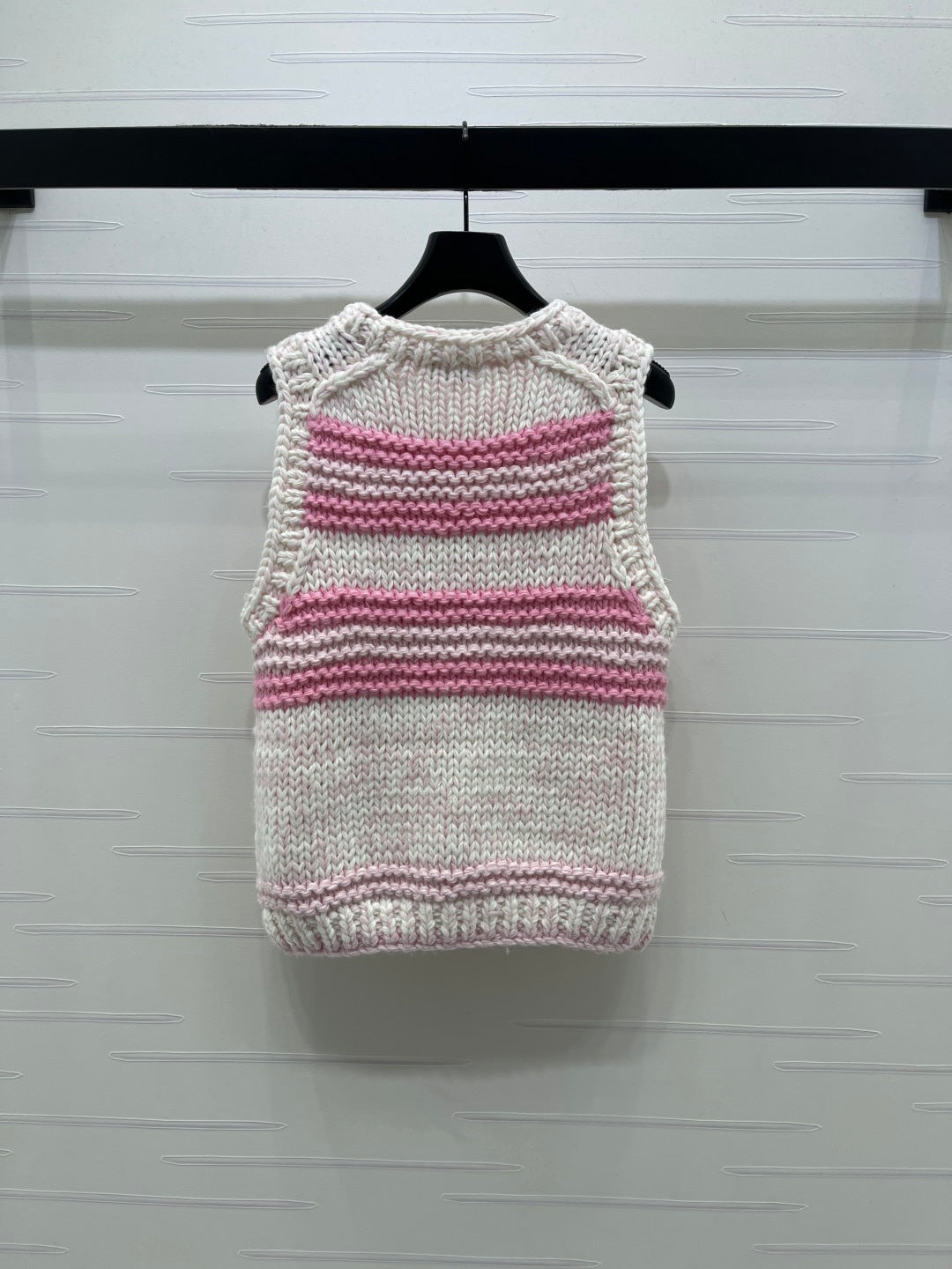Chanel 2026 Crew Neck Striped Knit Vest Cashmere 983319