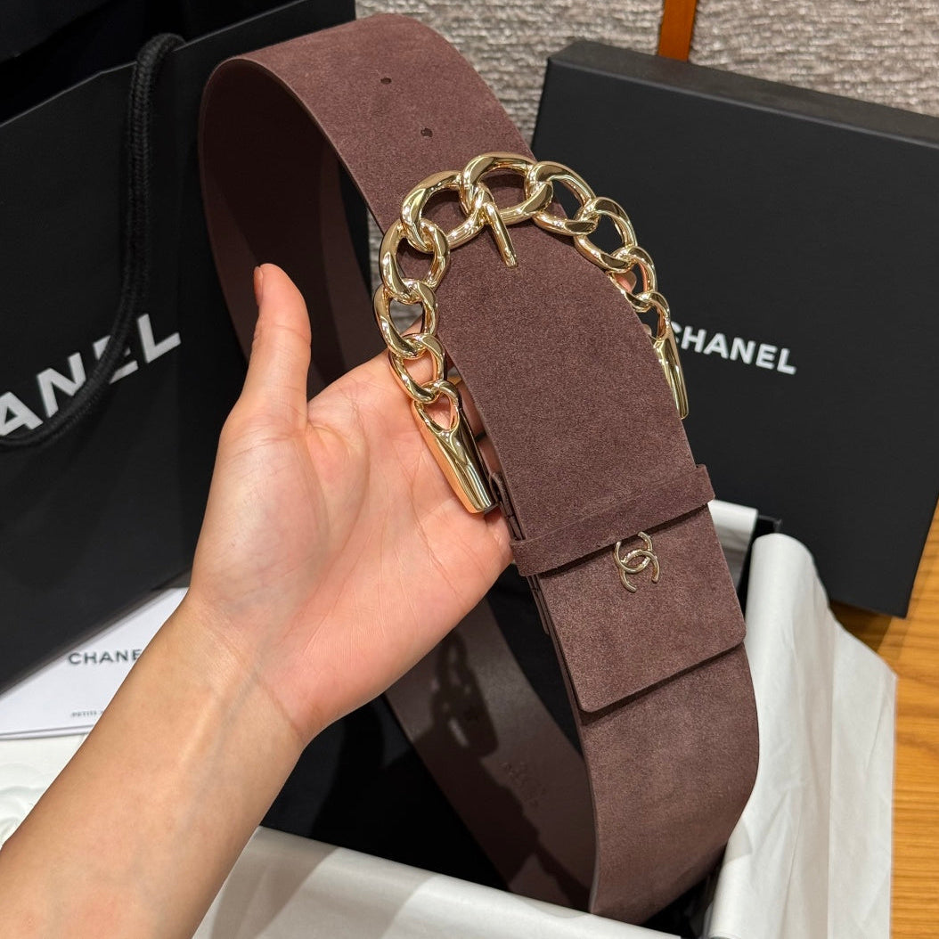 Chanel 2026 Wide Chain Buckle Belt 60mm Suede 207183