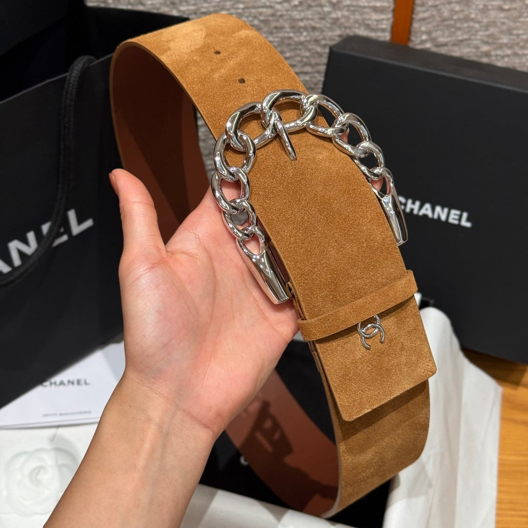 Chanel 2026 Wide Chain Buckle Belt 60mm Suede 207183