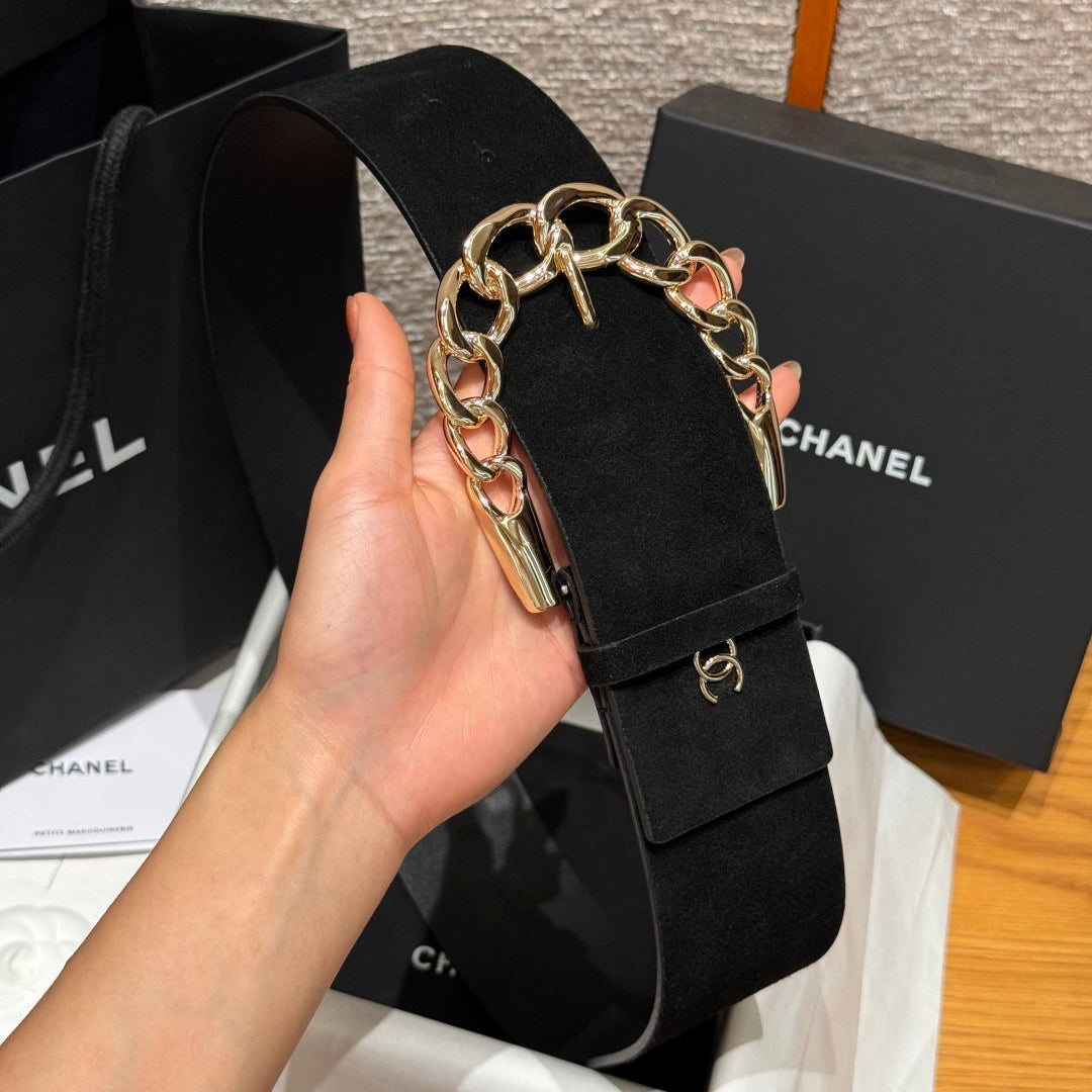 Chanel 2026 Wide Chain Buckle Belt 60mm Suede 207183