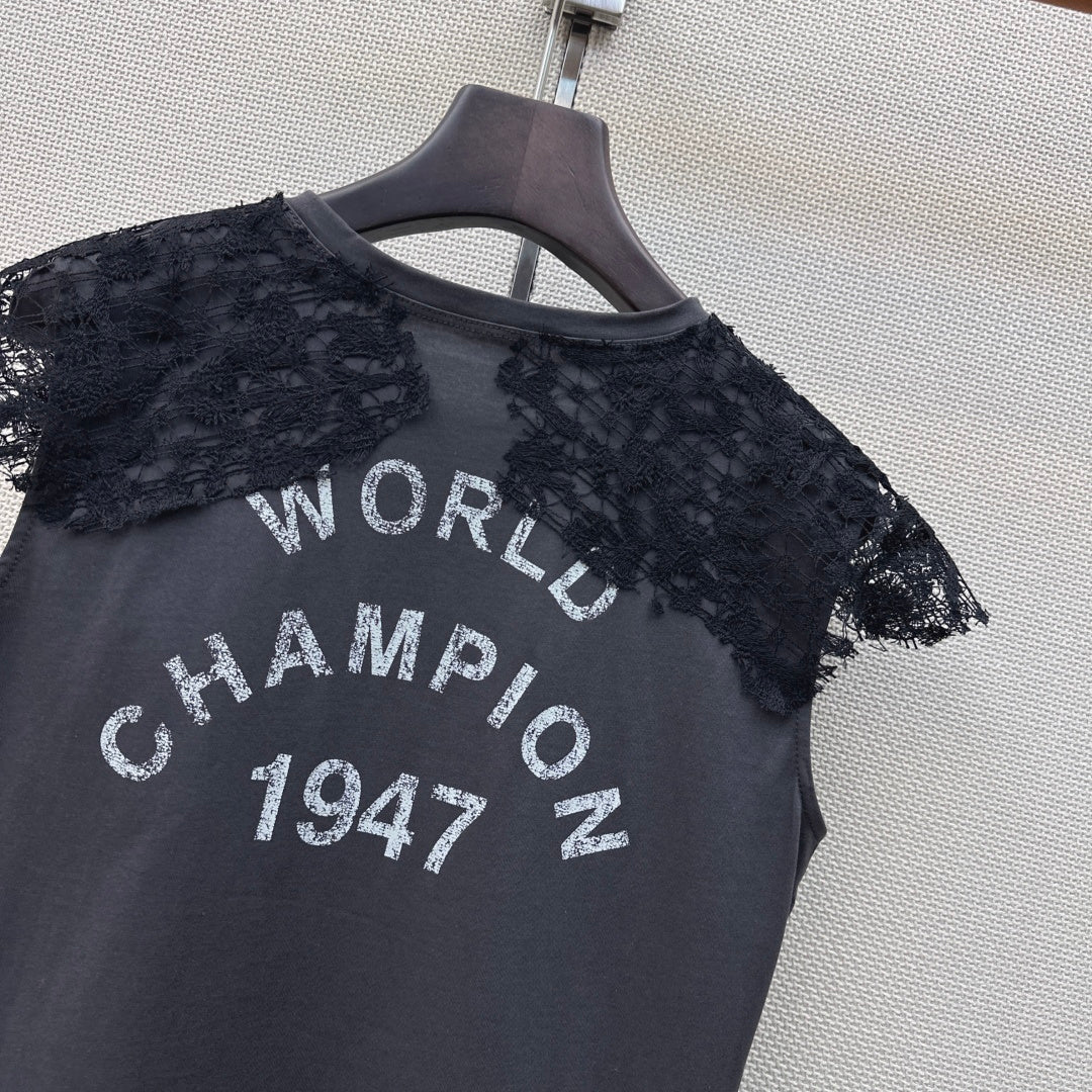 Dior 2026 Lace-trimmed T-shirt Cotton