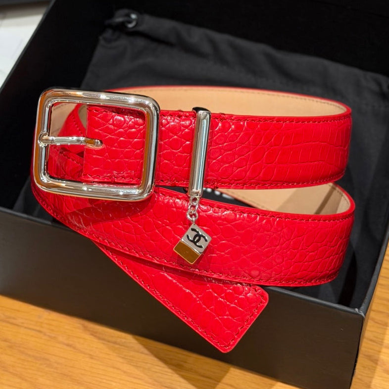 Chanel 2026 Crocodile-Embossed CC Charm Belt 30mm Calfskin 209291