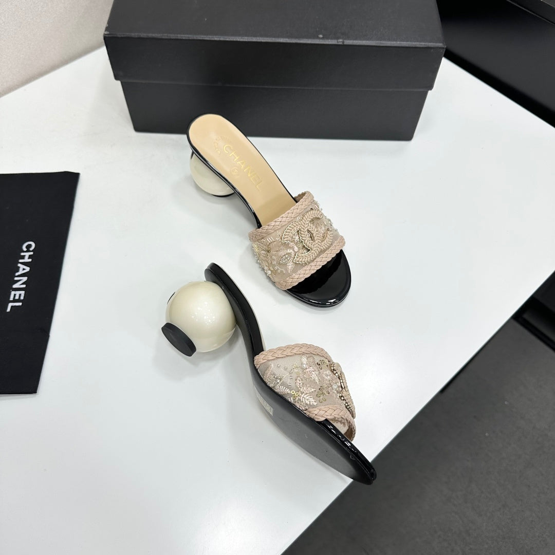 Chanel 2026 Pearl-Heeled Sandals Mesh Leather 944509