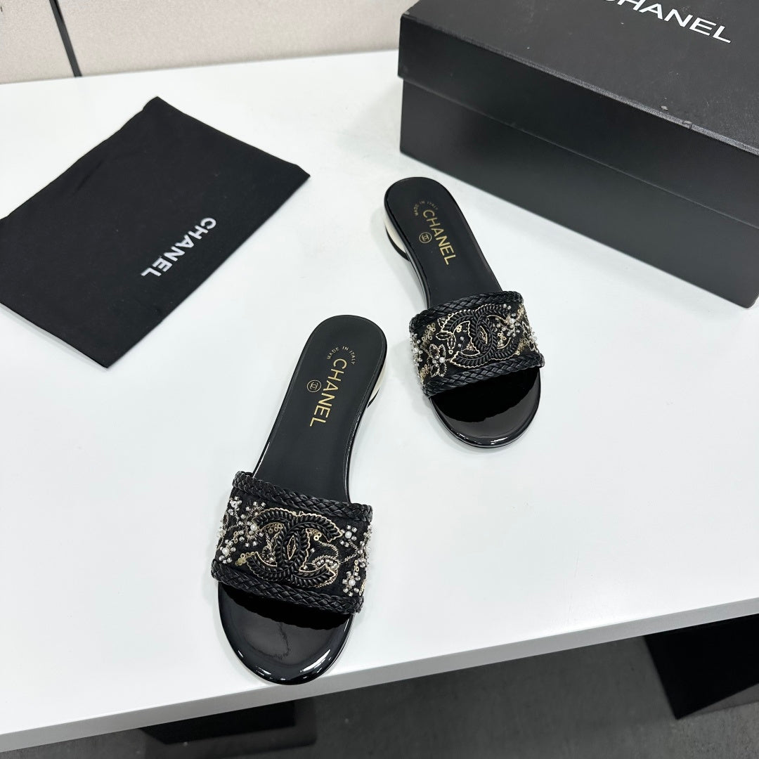 Chanel 2026 Pearl-Heeled Sandals Mesh Leather 944509