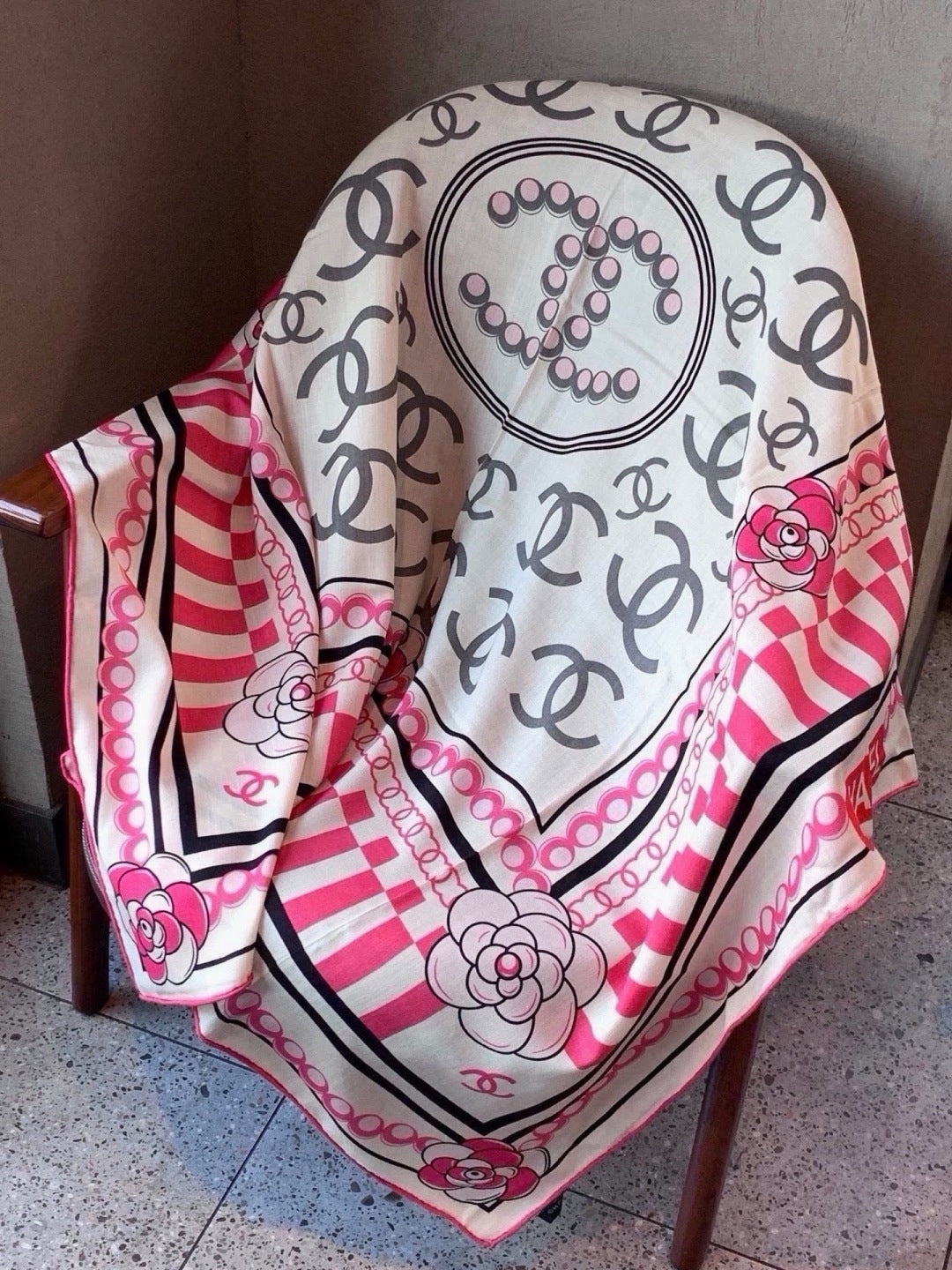 Chanel 2026 Camellia Flower Motif Scarf 135cm Silk And Cashmere 213760