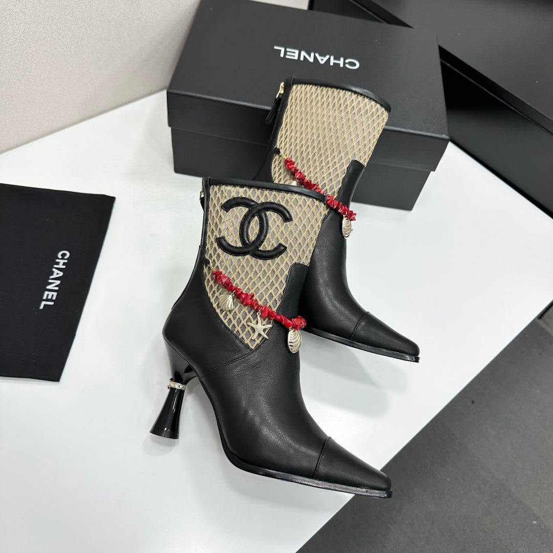 Chanel 2026 Heeled Boots 80mm Mesh Cowhide 944680