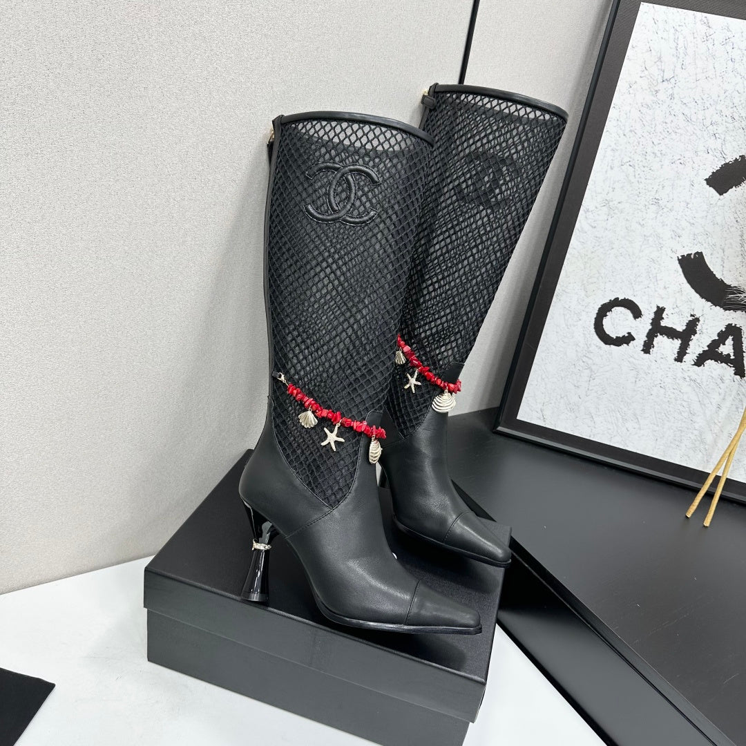 Chanel 2026 Heeled Boots 80mm Mesh Cowhide 944680