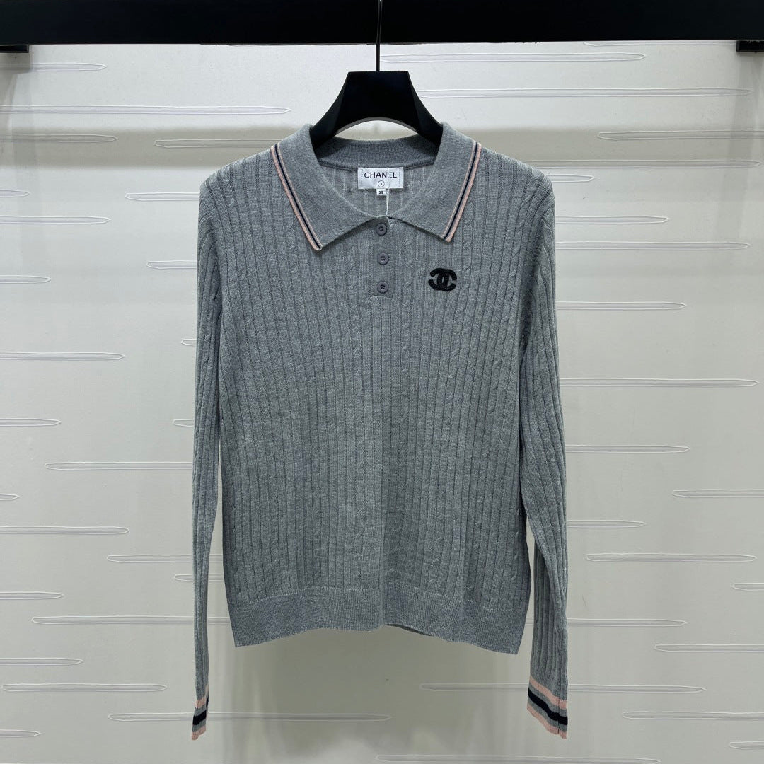 Chanel 2026 Cable Knit Long-sleeved Shirt With Ribbed Collar 773805