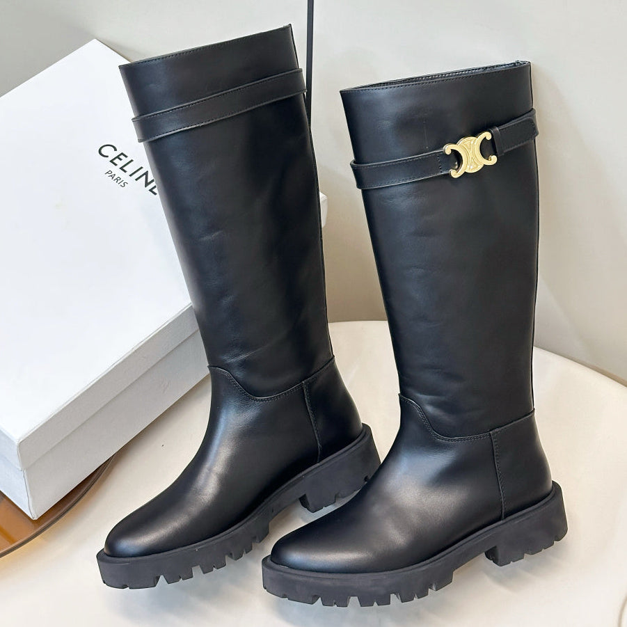 Celine 2026 Buckle Platform Boots Calfskin 986387