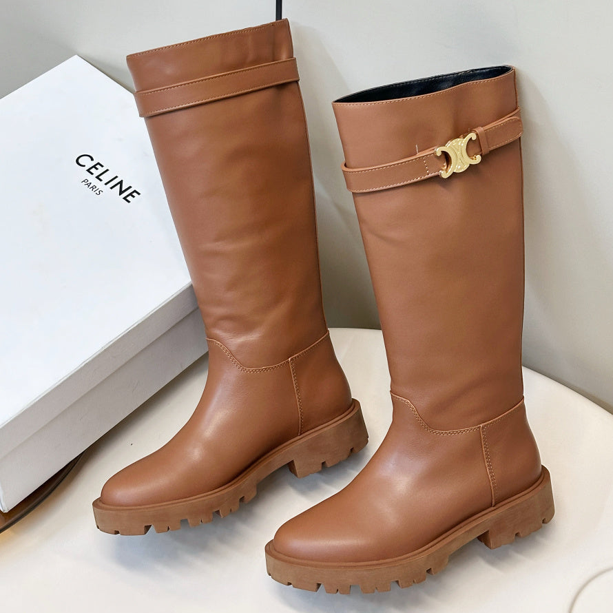 Celine 2026 Buckle Platform Boots Calfskin 986387