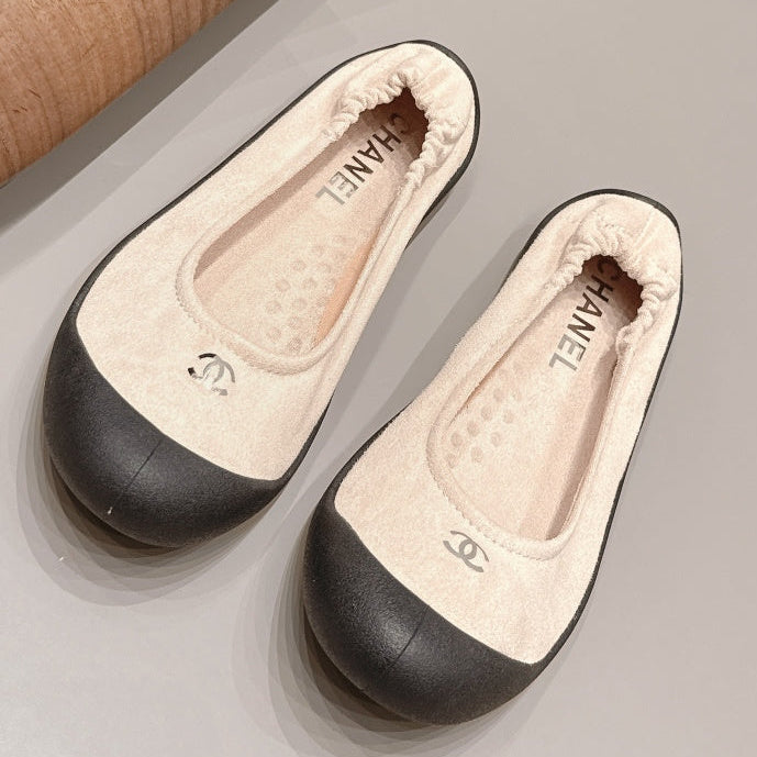 Chanel 2026 Round-Toe Wrinkled Ballet Flat Suede 976100