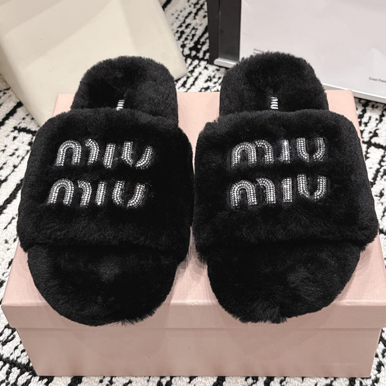 Miu Miu 2026 Crystal Logo Sandals Wool 990475