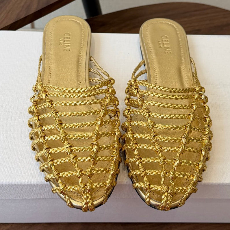Celine 2026 Braided Strap Mule Leather 102348