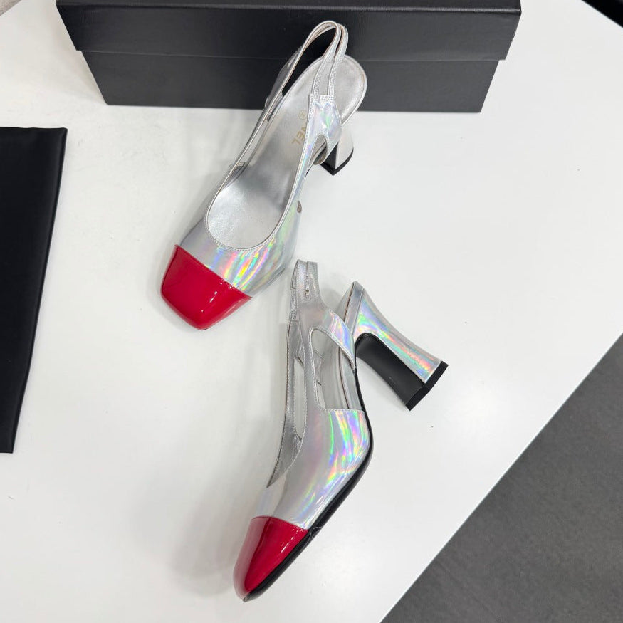 Chanel 2026 Two-Tone Square-Toe Slingback Suede Leather