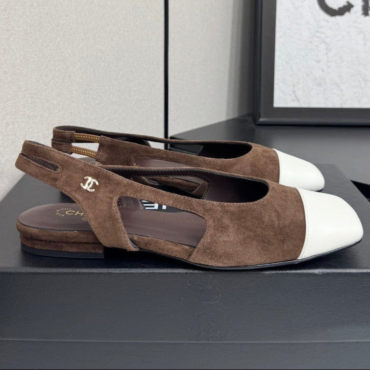 Chanel 2026 Two-Tone Square-Toe Slingback Suede Leather