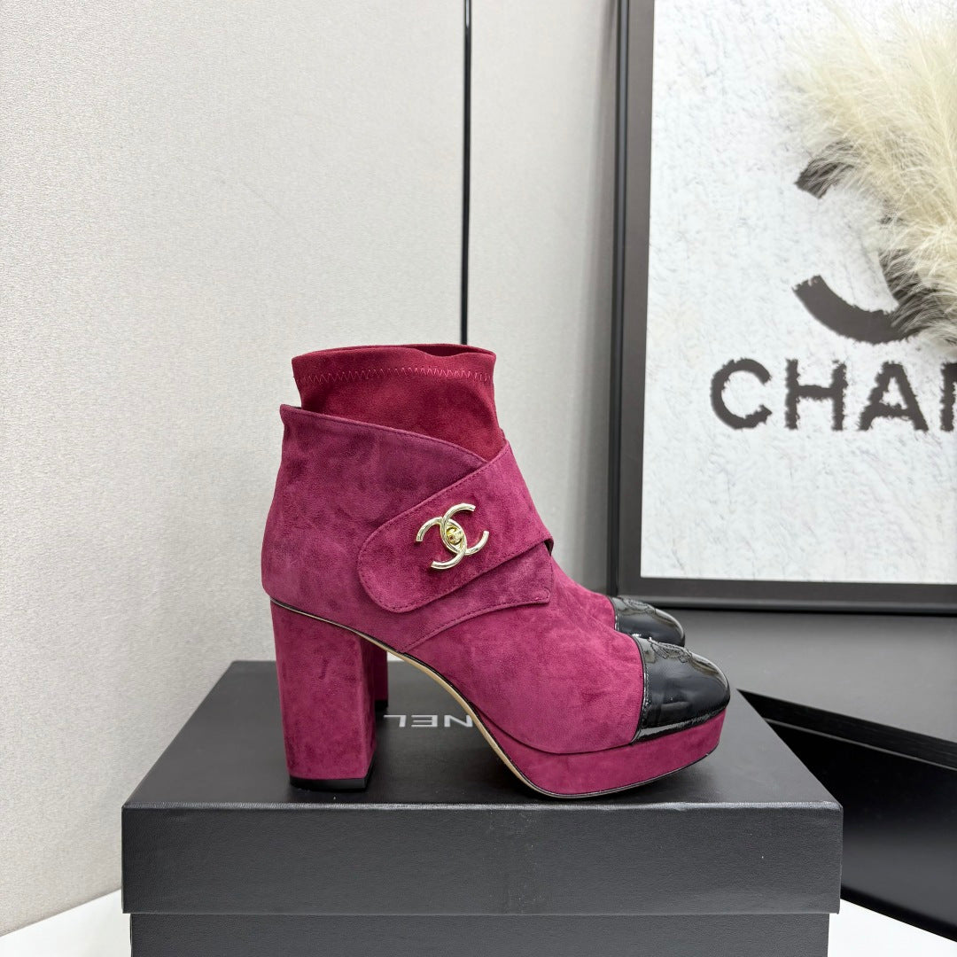 Chanel 2026 Chunky Heel Platform Boots 100mm Suede 193653
