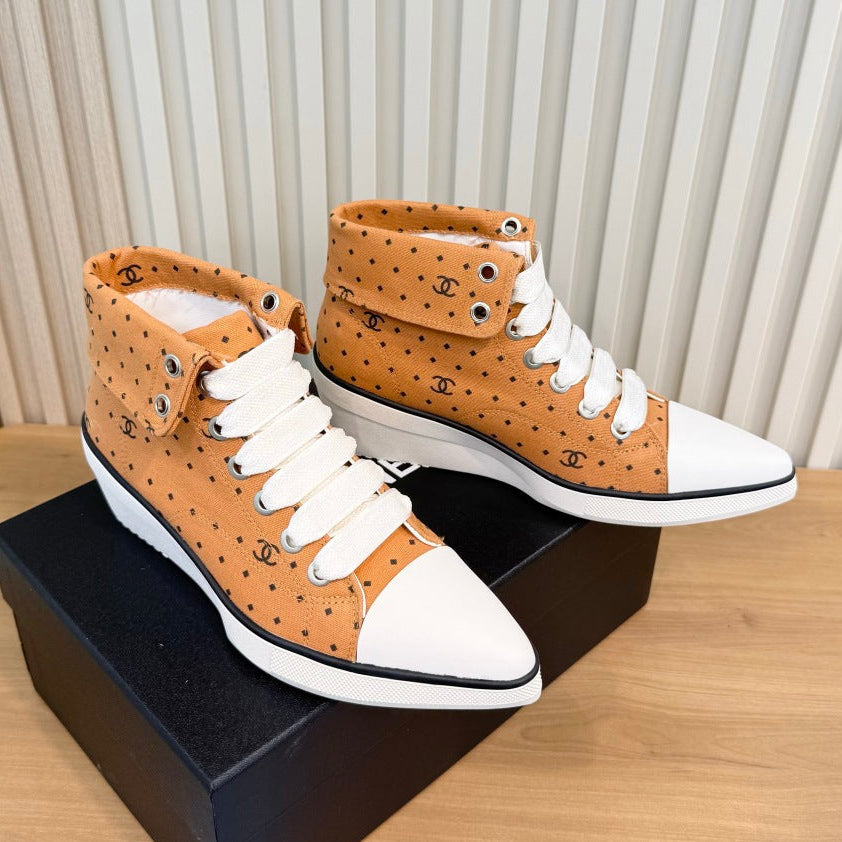 Chanel 2026 Polka Dot Wedge High-Top Sneakers Cloth 191218