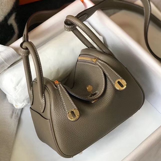 HM Mini Lindy 20cm Taupe Clemence Leather