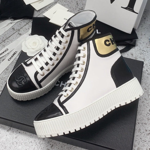 Chanel 2026 Shiny Lace Up Ankle Sneakers Leather 162211