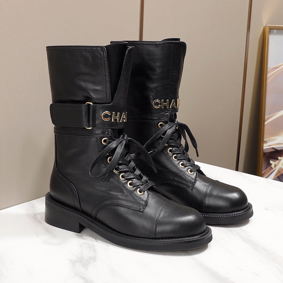 Chanel 2026 Lace-Up Combat Boots Leather Suede 194072