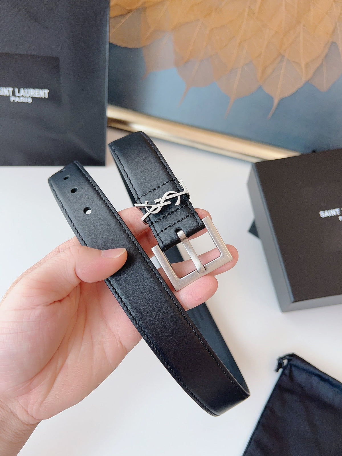Saint Laurent 2026 Cassandre Belt 30mm Black Silver Leather