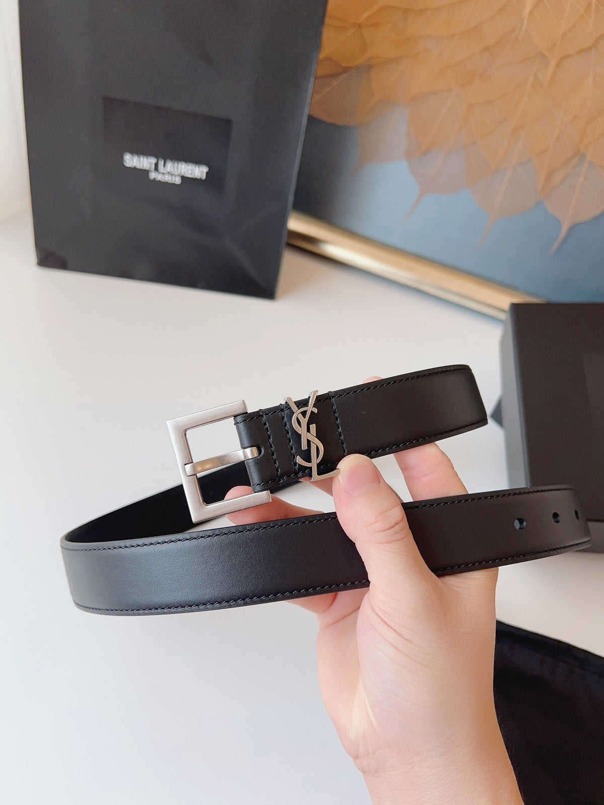 Saint Laurent 2026 Cassandre Belt 30mm Black Silver Leather