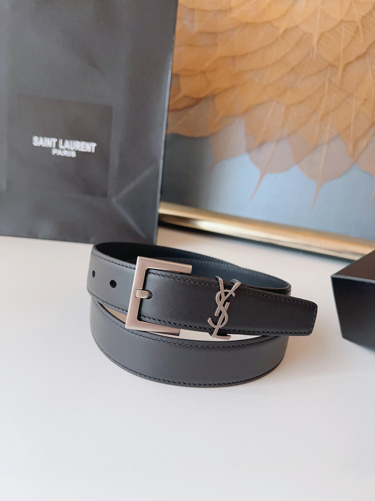 Saint Laurent 2026 Cassandre Belt 30mm Black Silver Leather