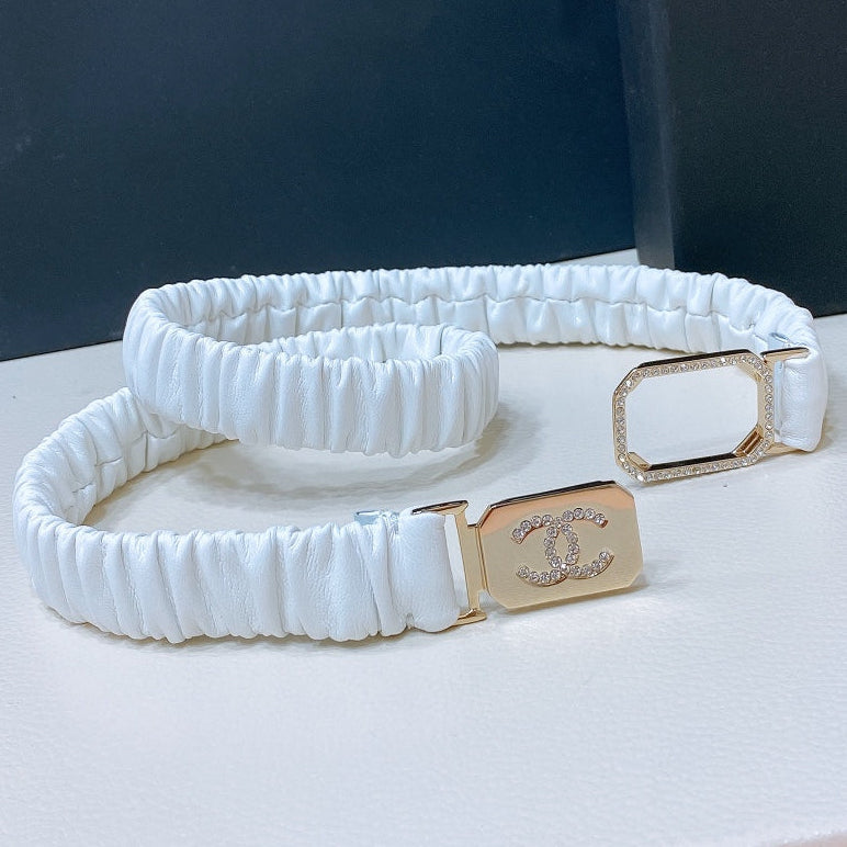 Chanel 2026 Rhinestone Square Buckle Belt 20mm Calfskin 208816