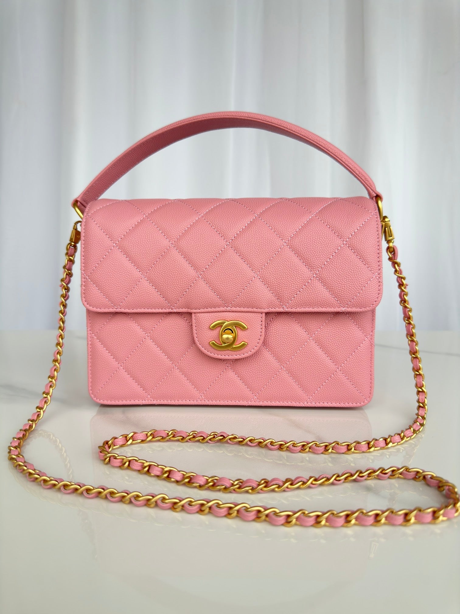 Chanel 2026 Flap Bag with Top Handle Gum-grain Cowhide