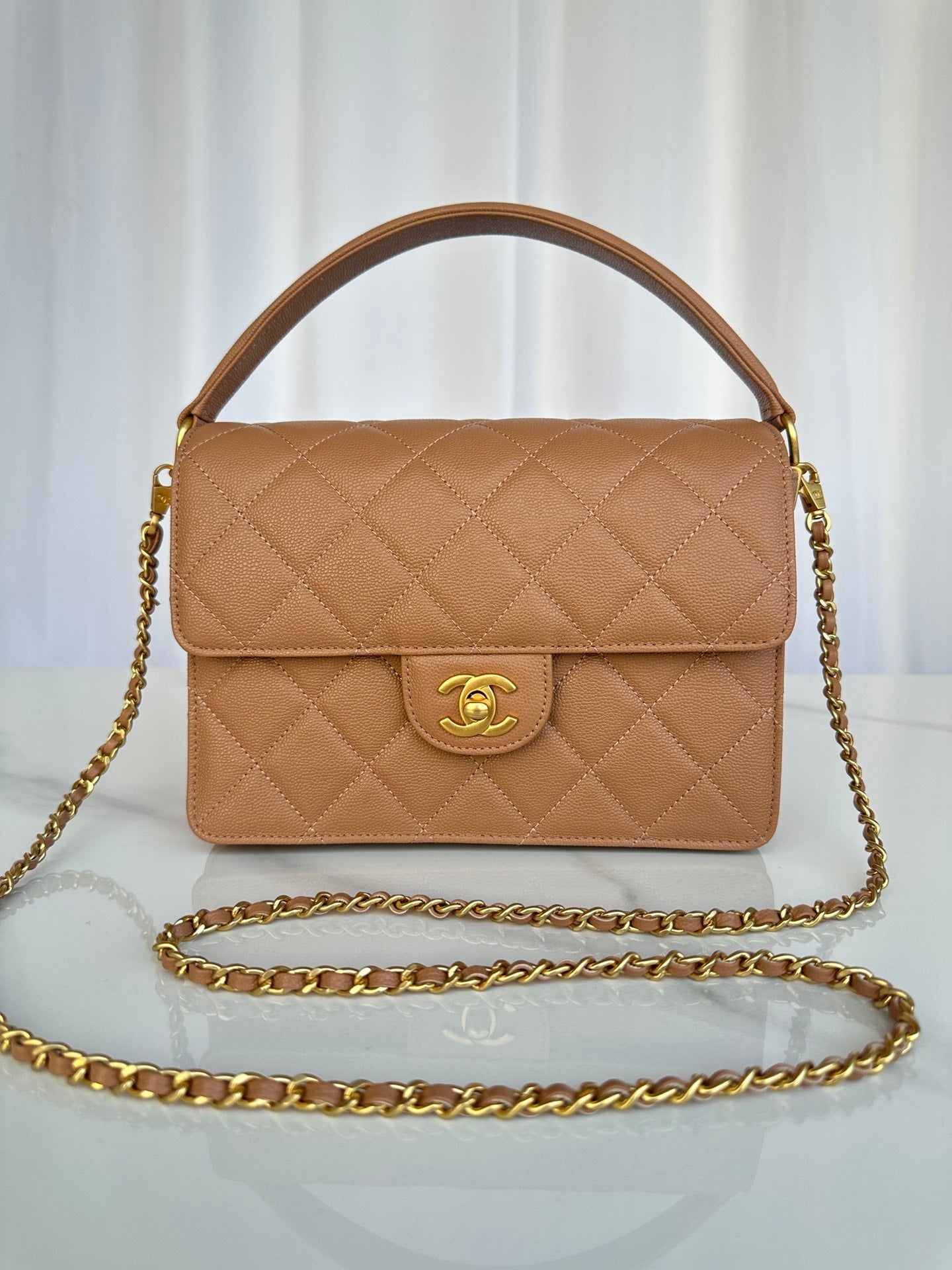 Chanel 2026 Flap Bag with Top Handle Gum-grain Cowhide