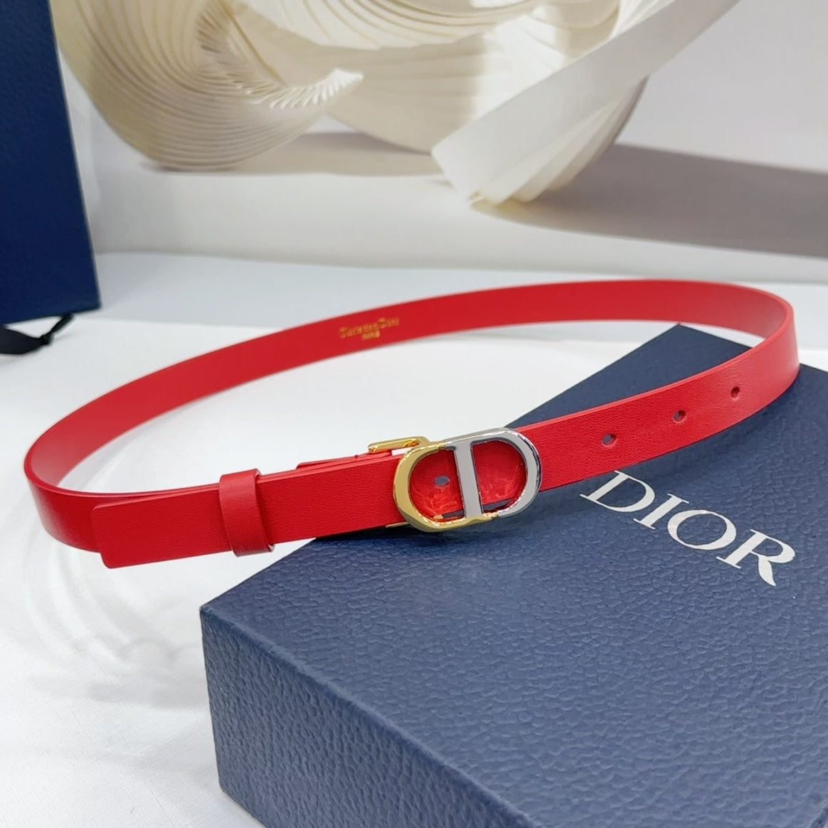 Dior 2026 Two-Tone Buckle Belt 20mm Leather 186140