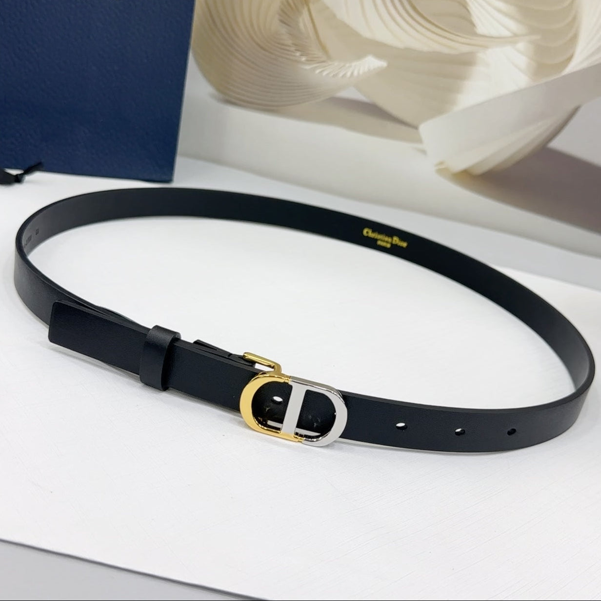 Dior 2026 Two-Tone Buckle Belt 20mm Leather 186140
