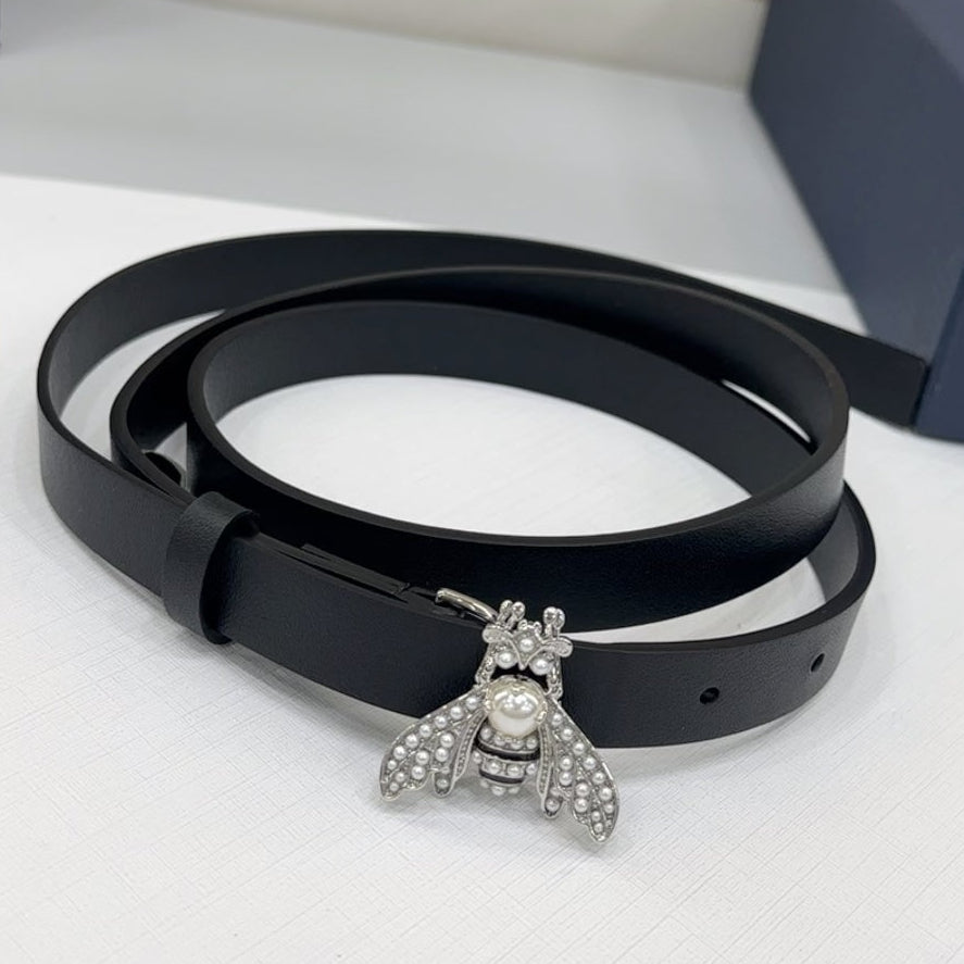 Dior 2026 Bee Motif Skinny Belt 17mm Leather 186411