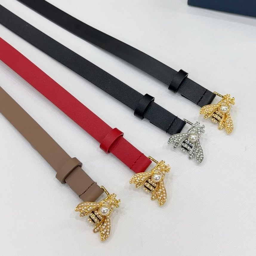 Dior 2026 Bee Motif Skinny Belt 17mm Leather 186411