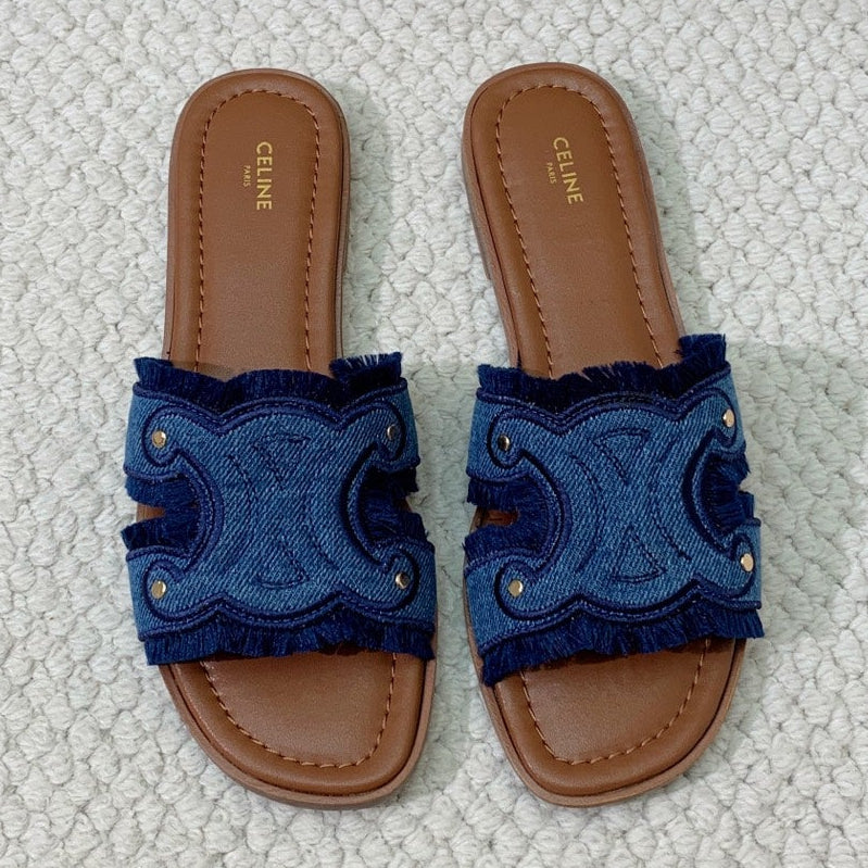 Celine 2026 Triomphe Marina Sandals Blue Denim 995223