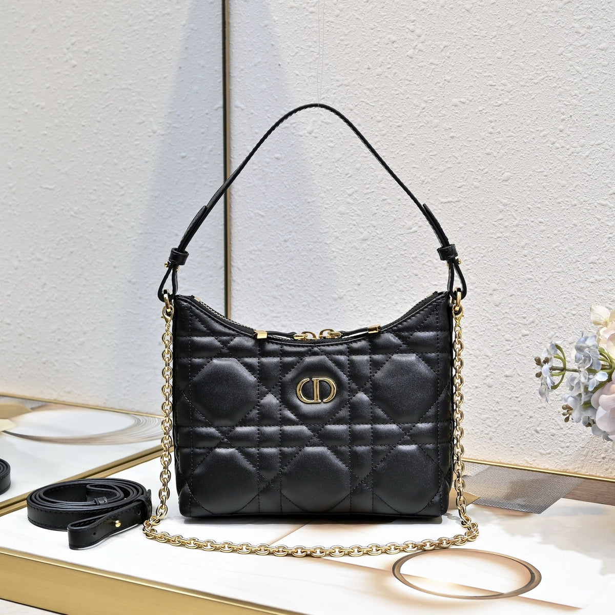 Dior 2026 Montaigne Bag With Chain 21cm Lambskin Fabric