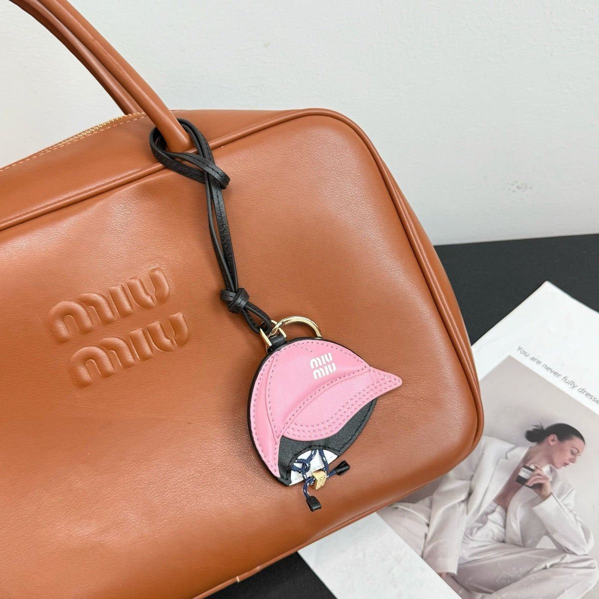 Miu Miu Baseball Cap Charm Leather