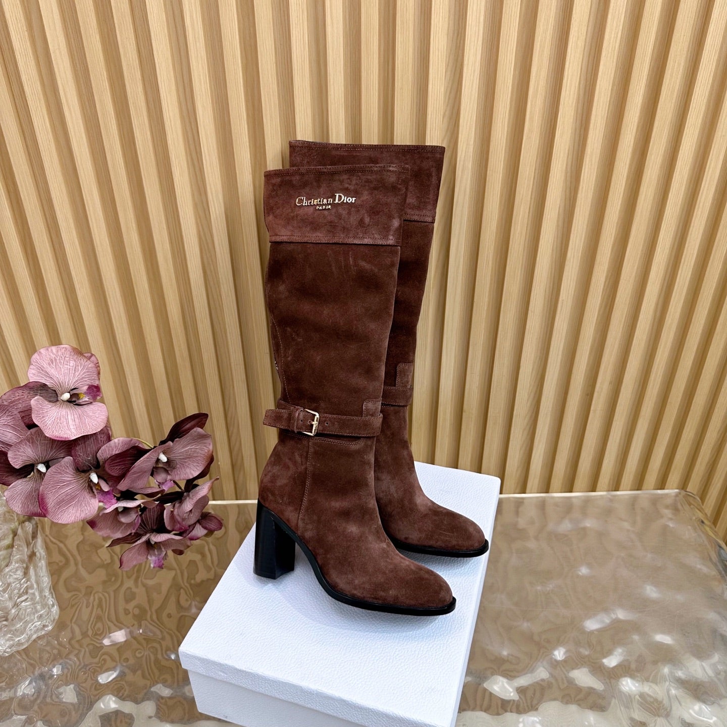 Dior 2026 D-Town Heeled Boots 80mm Suede Calfskin 956000