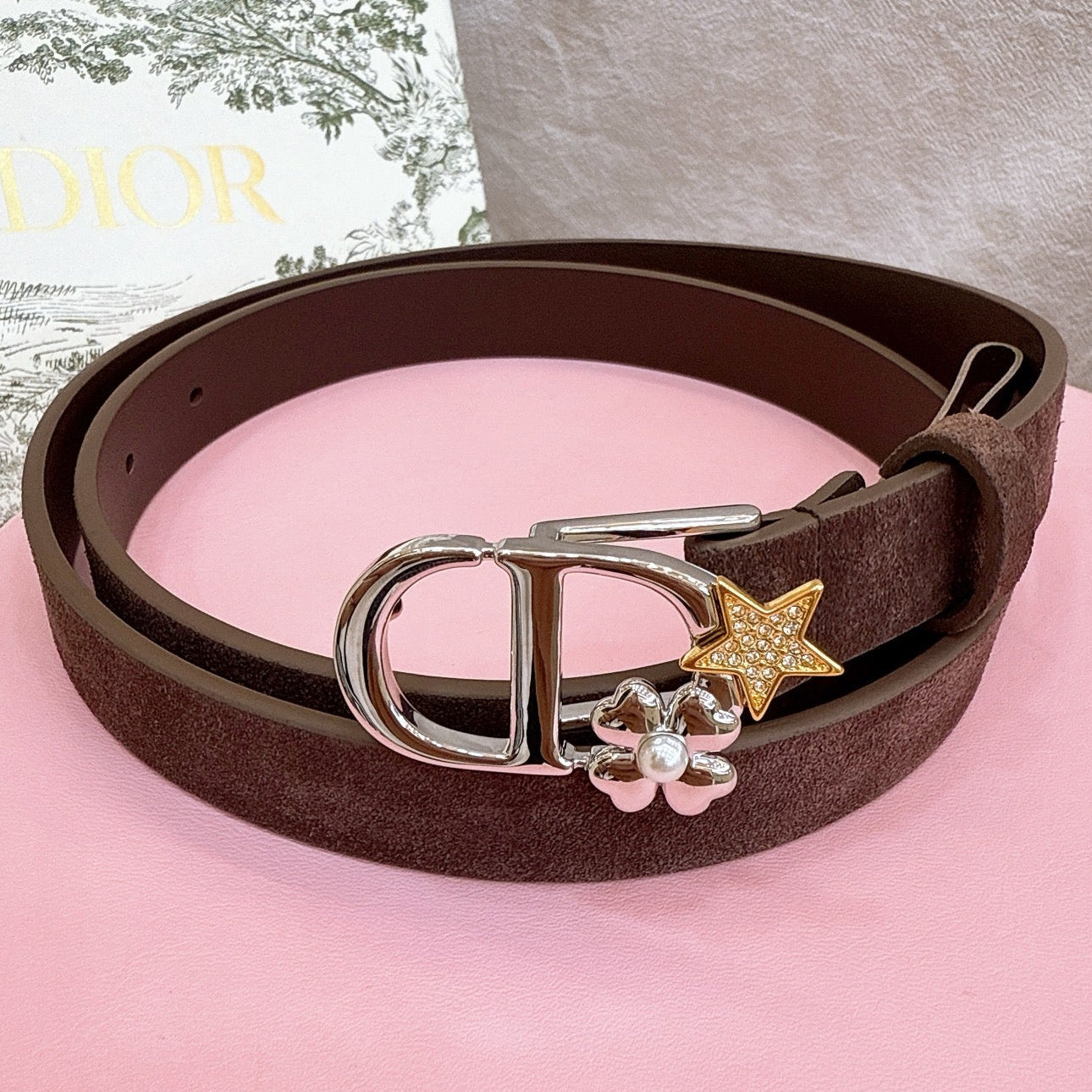Dior 2026 Lucky Montaigne Star Belt 20mm Suede Calfskin 193836