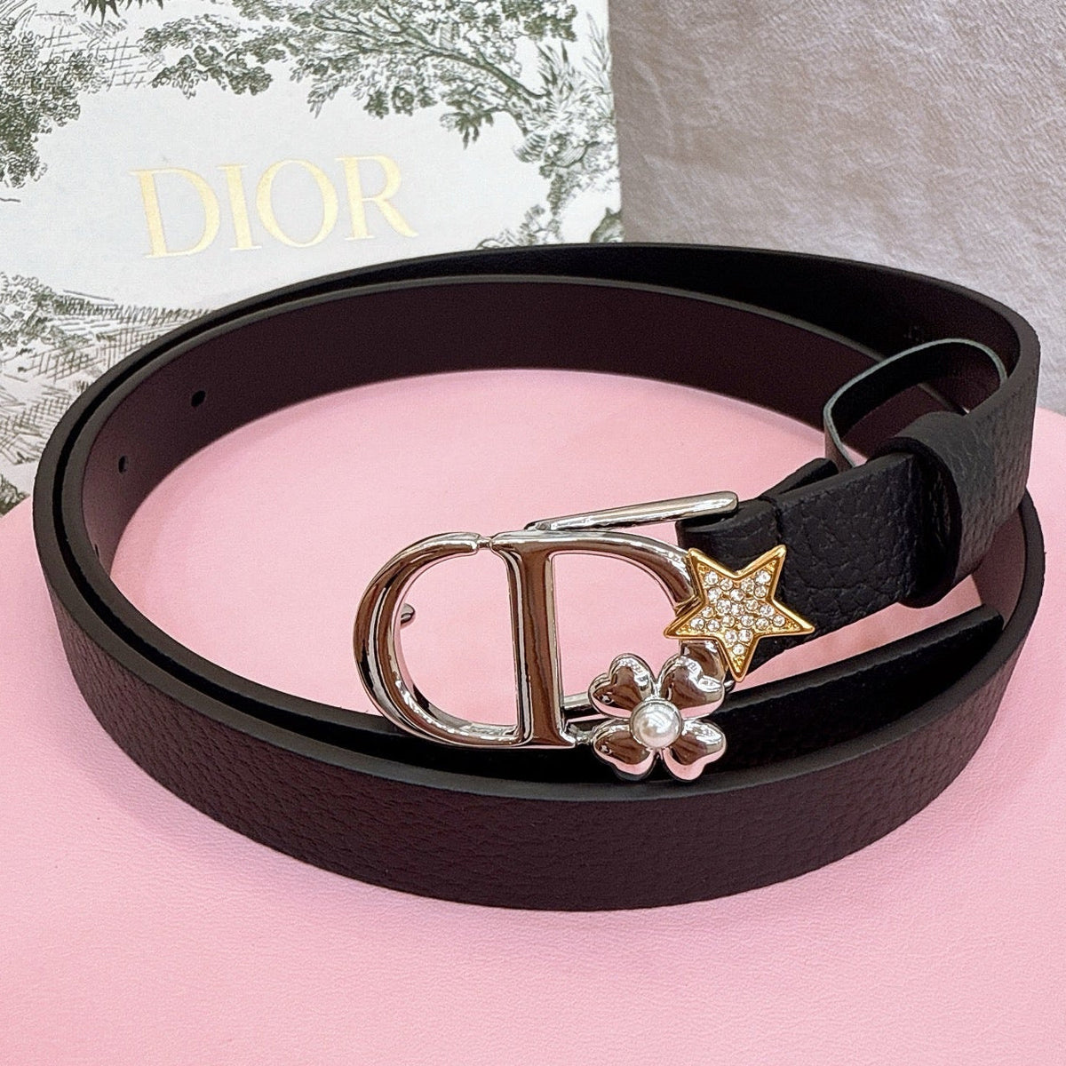 Dior 2026 Lucky Montaigne Star Belt 20mm Suede Calfskin 193836