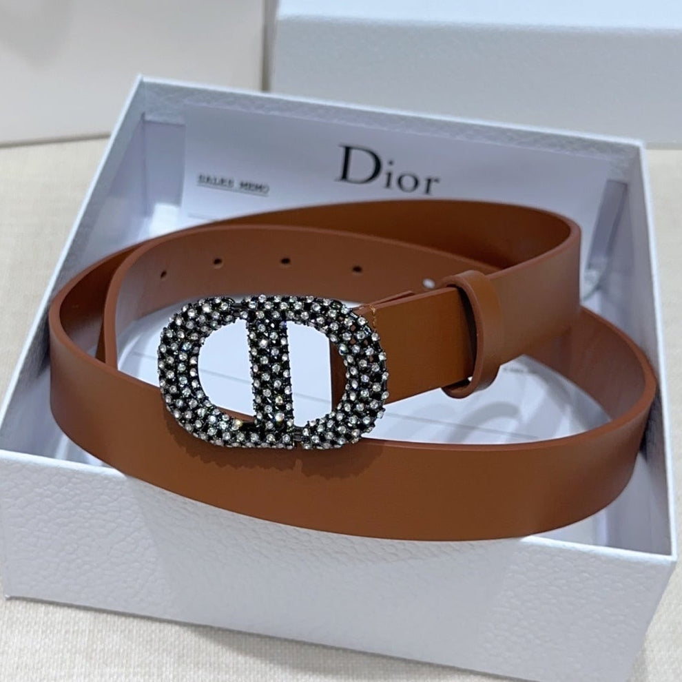 Dior 2026 Rhinestones Buckle Belt 25mm Cowhide 196490