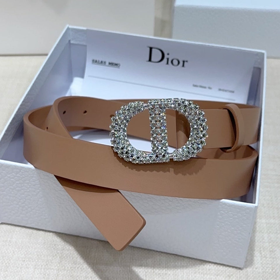 Dior 2026 Rhinestones Buckle Belt 25mm Cowhide 196490