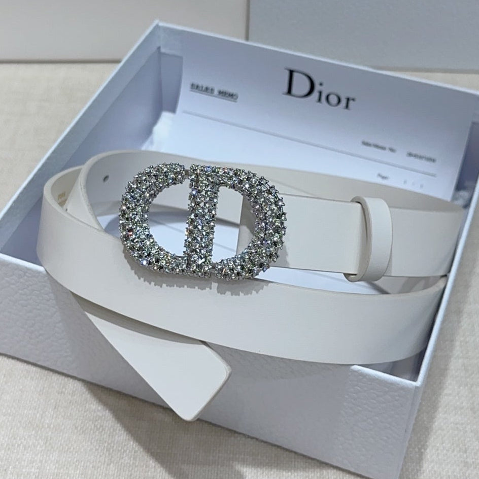 Dior 2026 Rhinestones Buckle Belt 25mm Cowhide 196490
