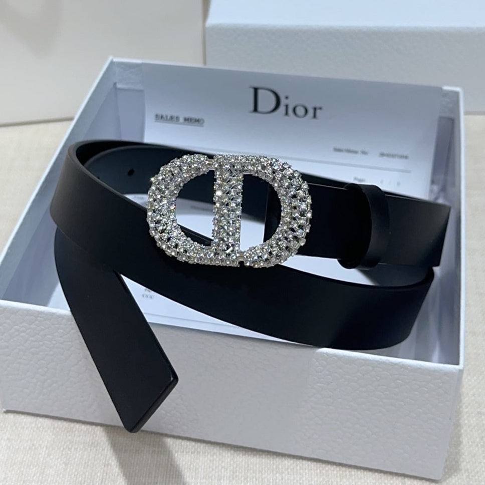 Dior 2026 Rhinestones Buckle Belt 25mm Cowhide 196490