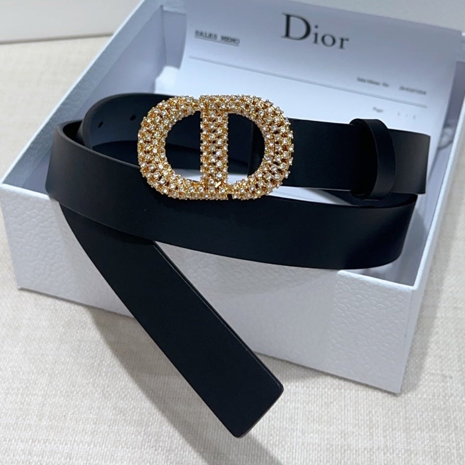 Dior 2026 Rhinestones Buckle Belt 25mm Cowhide 196490