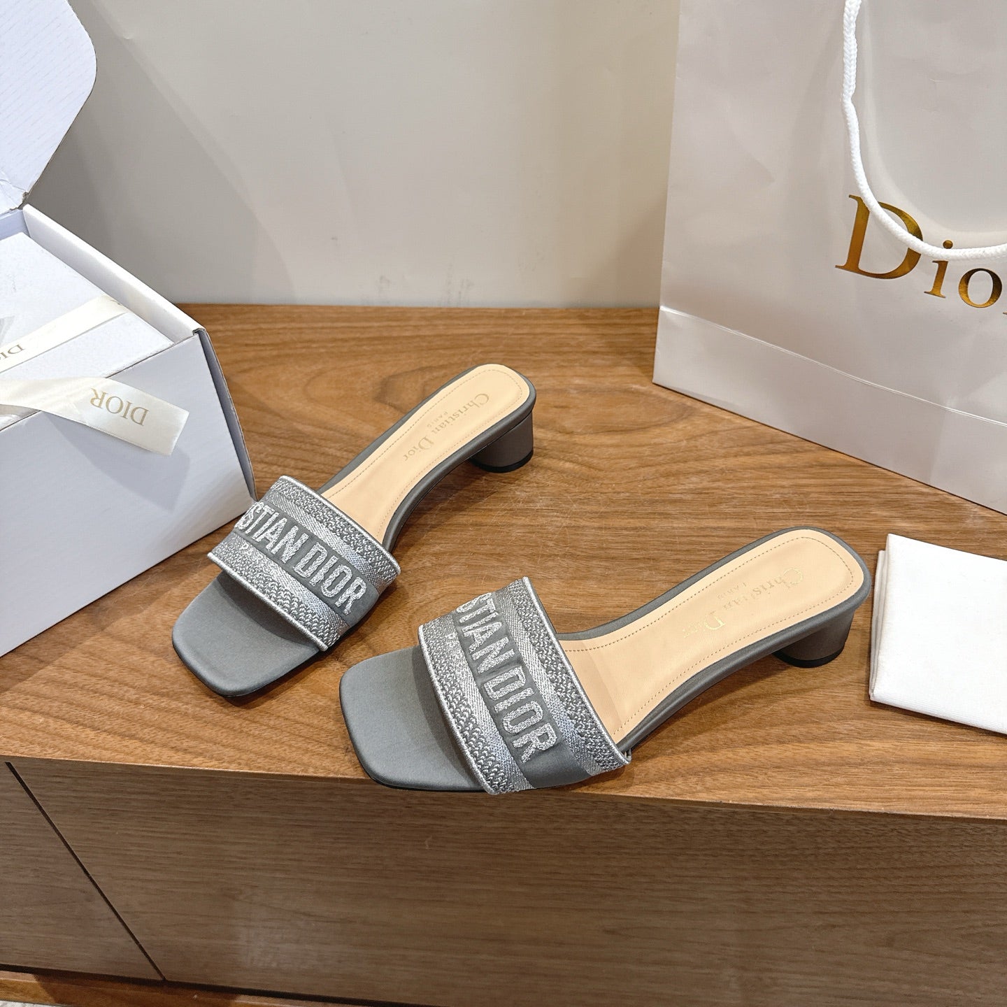 Dior 2026 Dway Heeled Slide Sandals 35mm Fabric Leather 911190