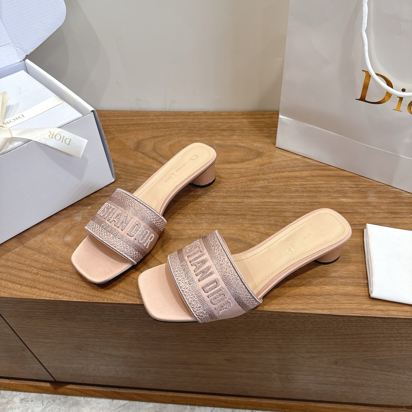 Dior 2026 Dway Heeled Slide Sandals 35mm Fabric Leather 911190