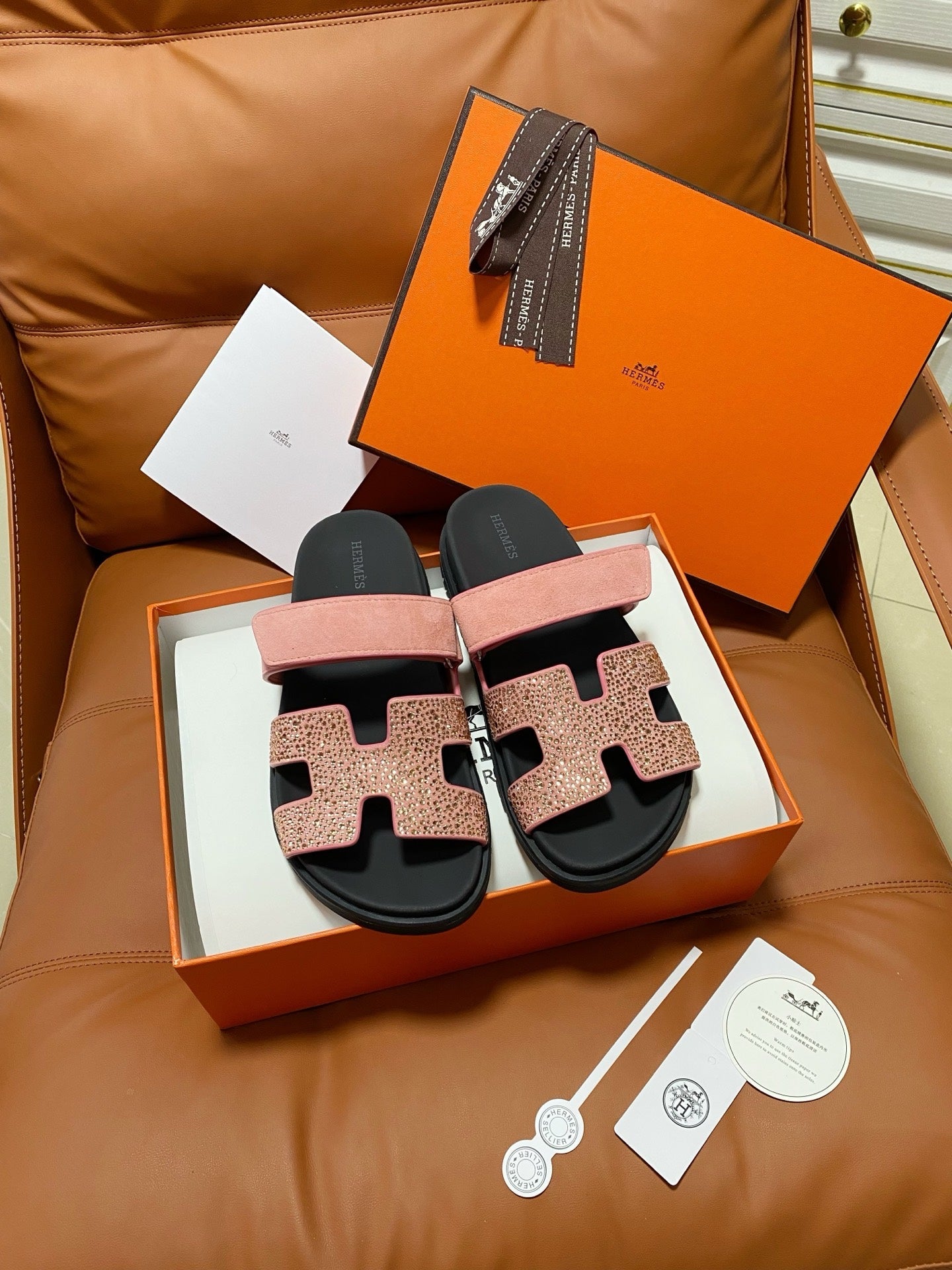 Hermes 2026 Chypre Sandal Suede Leather With Sparkling Rhinestones 928502