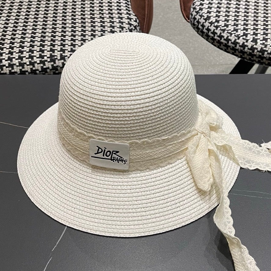 Dior Bow Straw Bucket Hat 491795