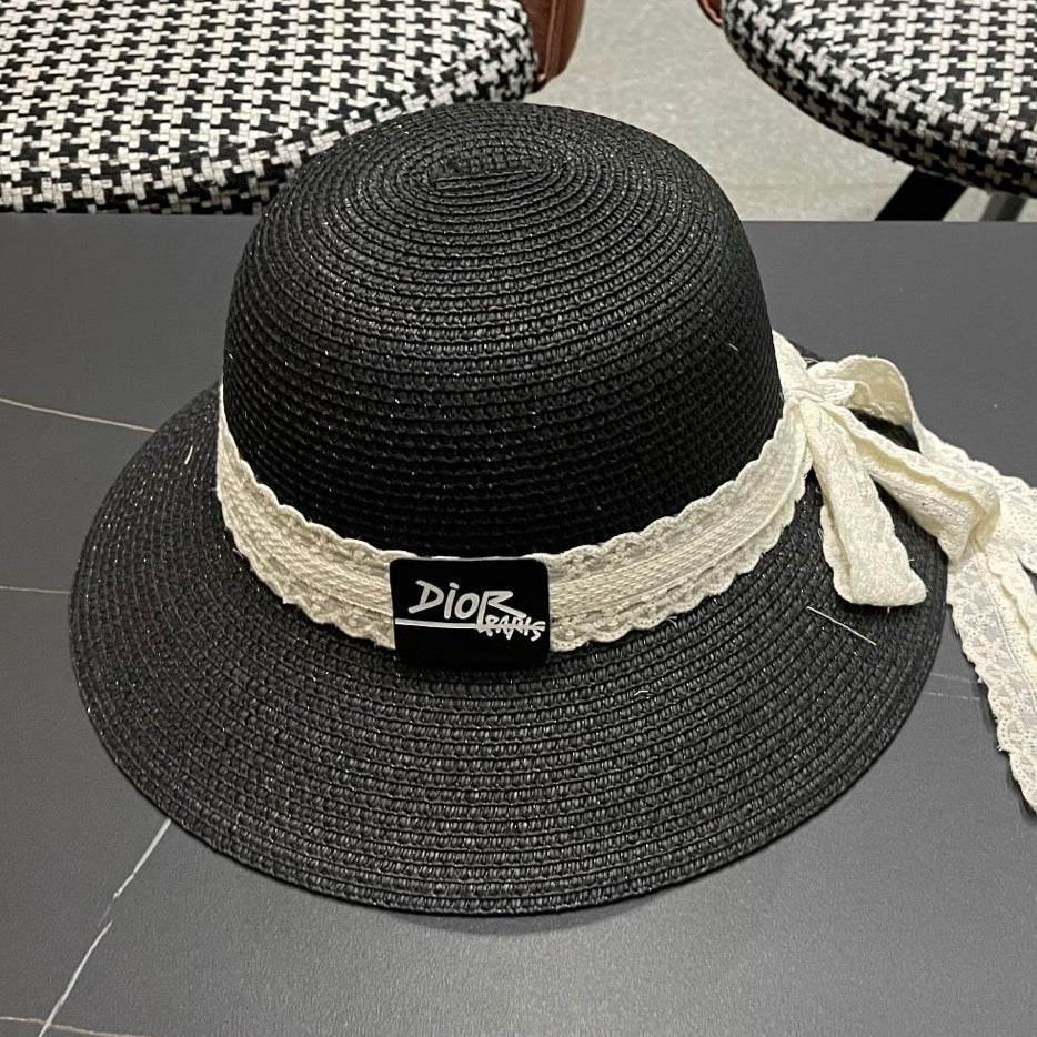 Dior Bow Straw Bucket Hat 491795